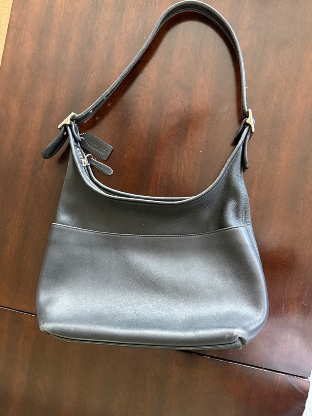 Coach Black Leather Shoulder Hobo with Zip Top Used Silver Tone hardware